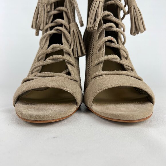 Marc Fisher Womens Shaini Perforated Lace Up Peep Toe Booties Taupe Suede size 8 - Picture 6 of 16